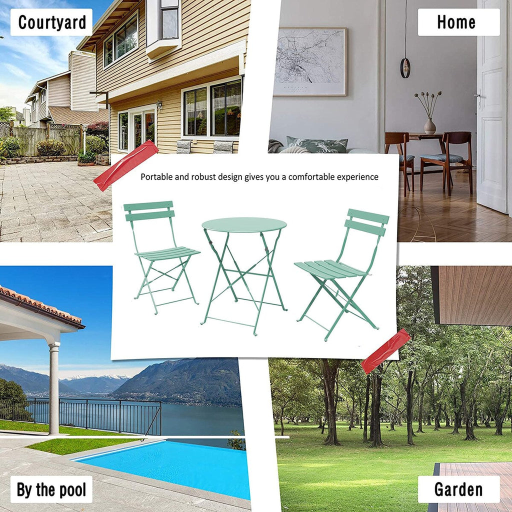 3pc Metal Folding Bistro Set, Weather-Resistant Outdoor/Indoor Conversation Set for Patio, Yard, Garden