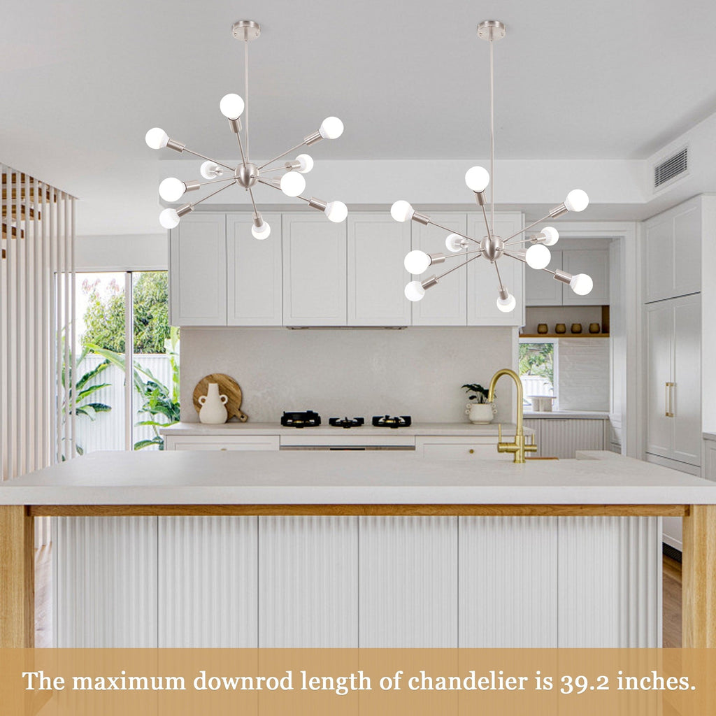 Modern Sputnik Chandelier 10-Light Adjustable Ceiling Light Fixture for Kitchen Dining Room Living Room Bedroom - N/A