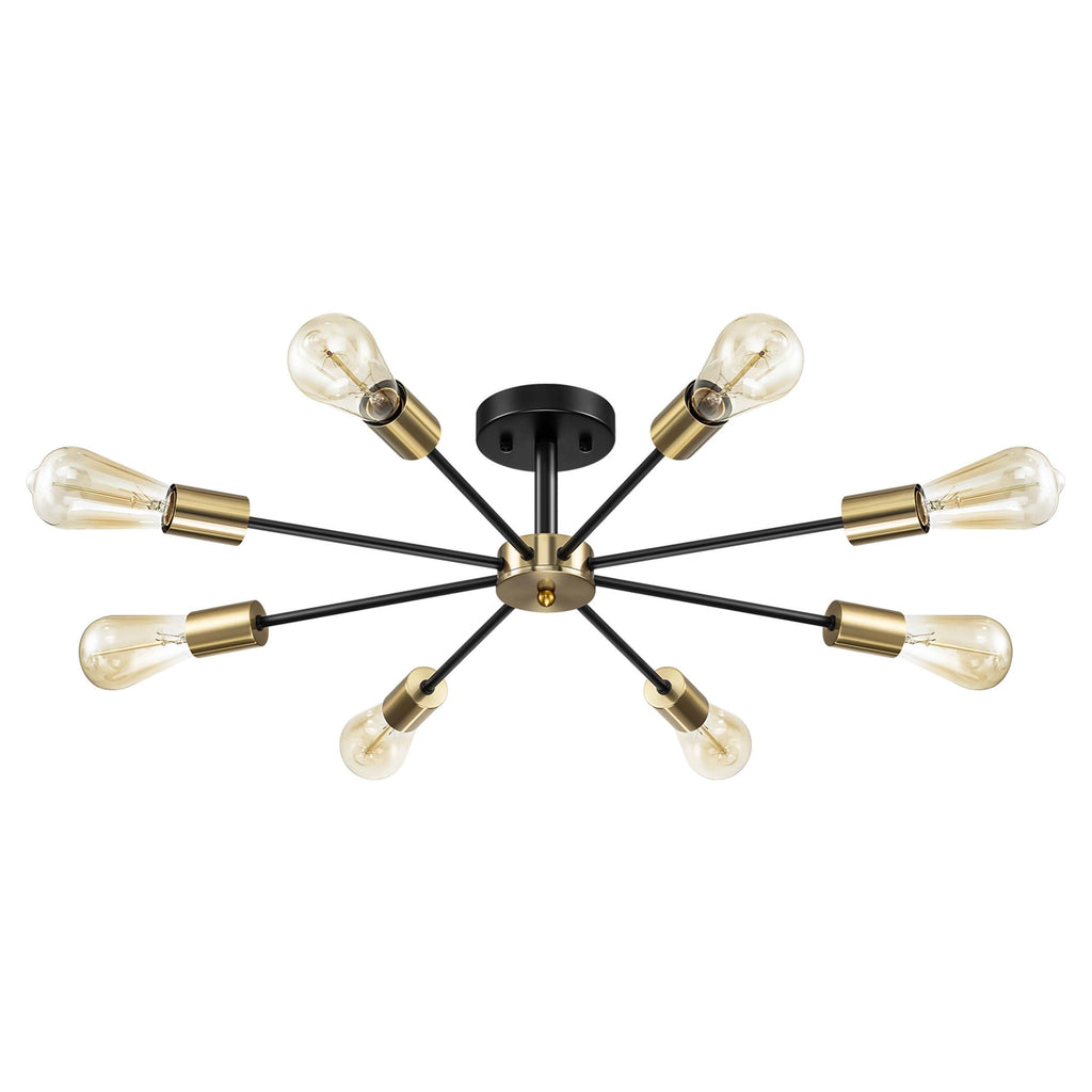 Black/ Gold Sputnik Semi Flush Mount Lamp Close to Ceiling Light Fixture for Living Room/ Kitchen/ Office/ Bedroom/ Foyer