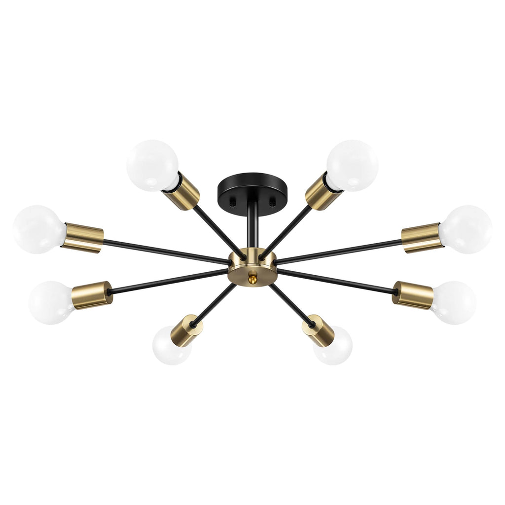 Black/ Gold Sputnik Semi Flush Mount Lamp Close to Ceiling Light Fixture for Living Room/ Kitchen/ Office/ Bedroom/ Foyer