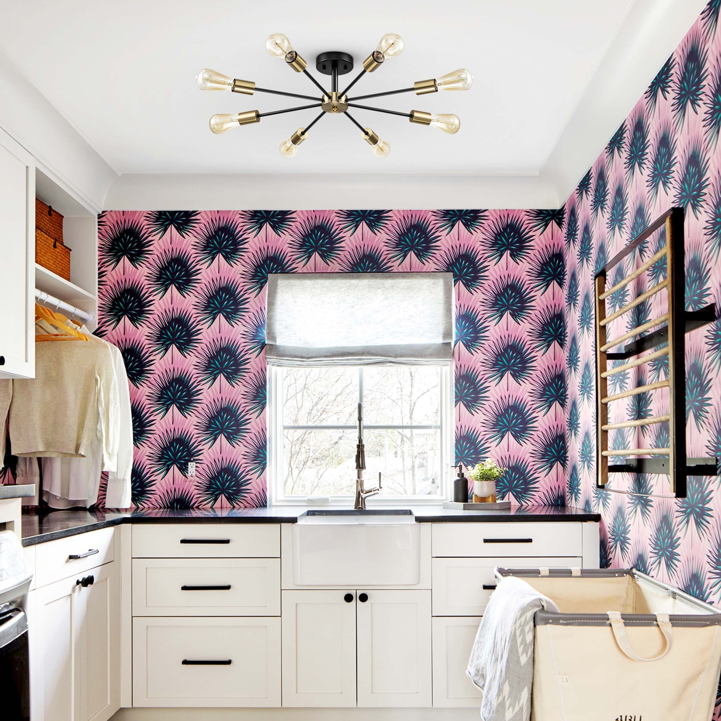 Black/ Gold Sputnik Semi Flush Mount Lamp Close to Ceiling Light Fixture for Living Room/ Kitchen/ Office/ Bedroom/ Foyer