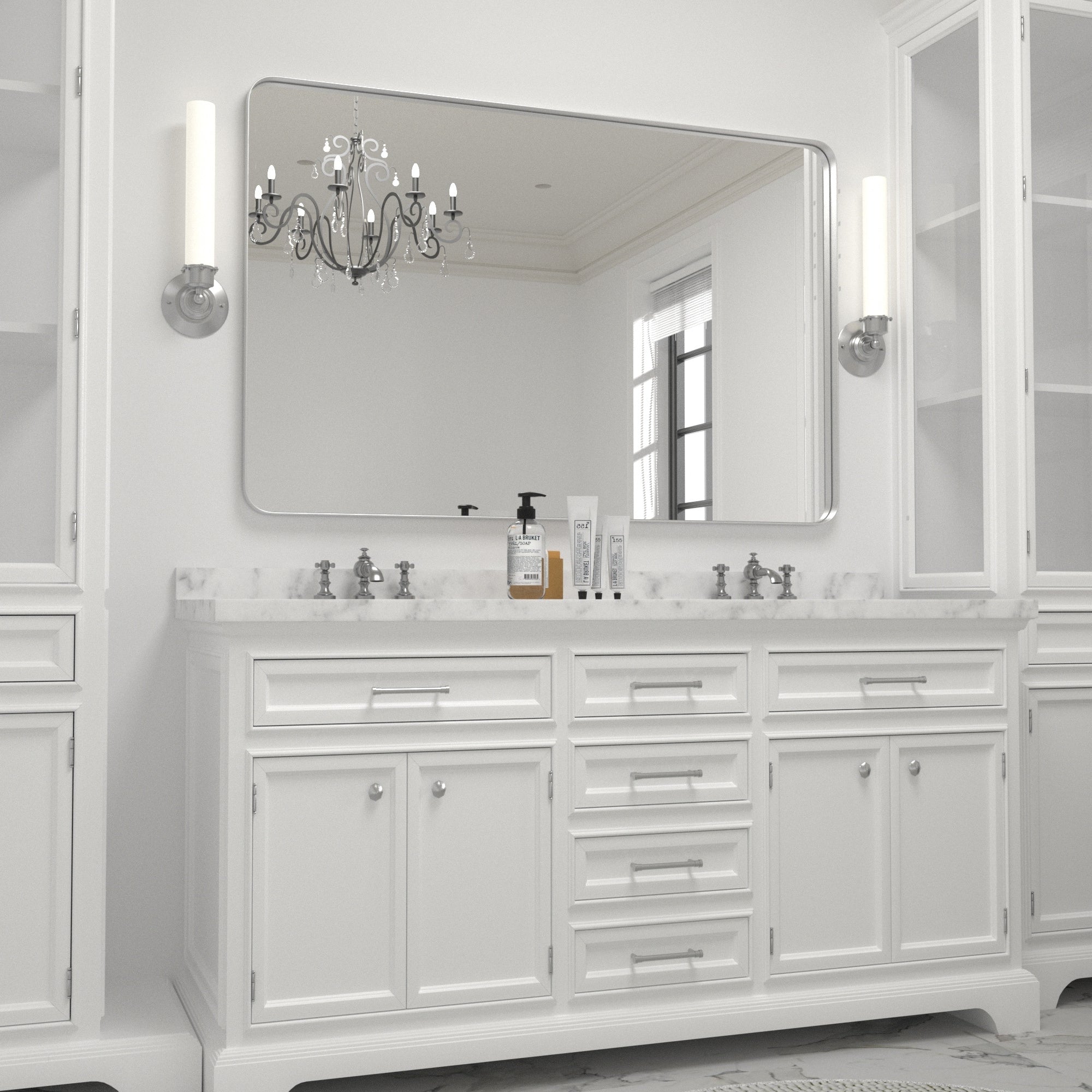 Miroir mural moderne, miroir rectangulaire avec cadre en métal, miroir de salle de bain avec miroir de courtoisie d'angle rond pour vertical/horizontal