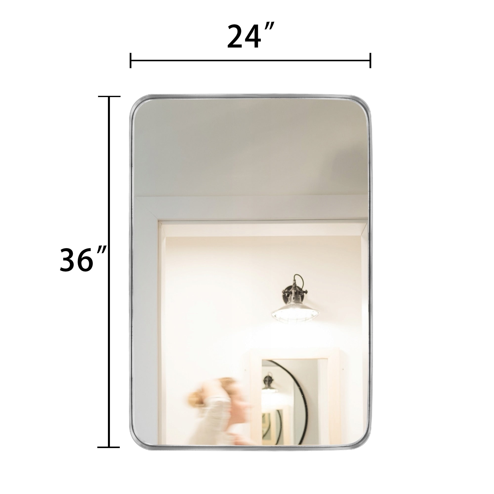 Miroir mural moderne, miroir rectangulaire avec cadre en métal, miroir de salle de bain avec miroir de courtoisie d'angle rond pour vertical/horizontal