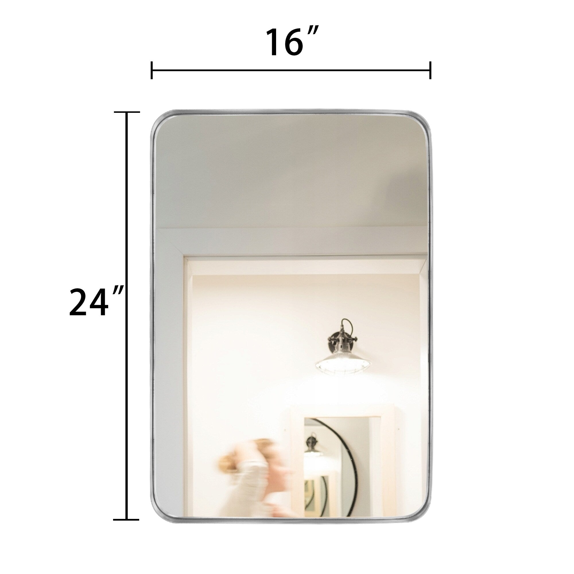 Miroir mural moderne, miroir rectangulaire avec cadre en métal, miroir de salle de bain avec miroir de courtoisie d'angle rond pour vertical/horizontal
