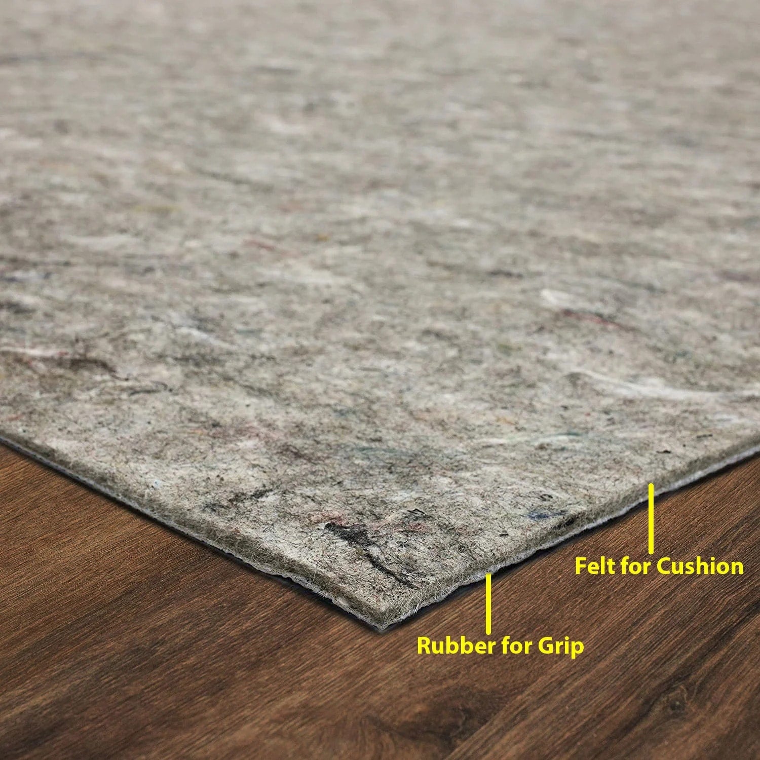 Tapis antidérapant Loombloom en feutre et caoutchouc gris, disponible en plusieurs tailles et épaisseurs.