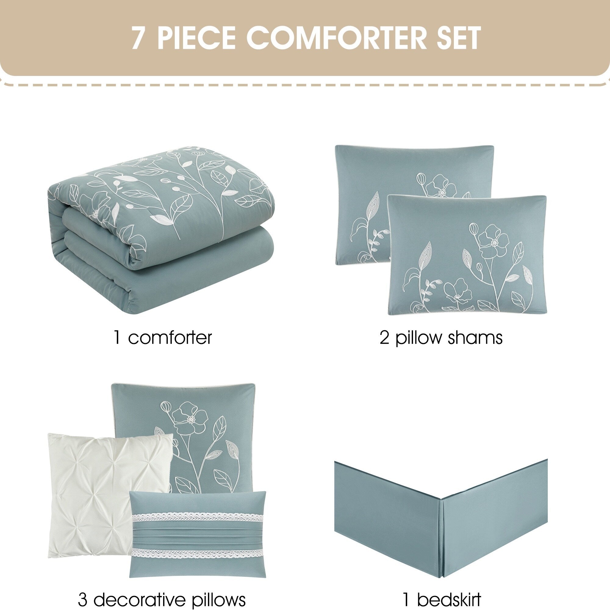 Ensemble de couette florale botanique Nanshing Taylor 7 pièces
