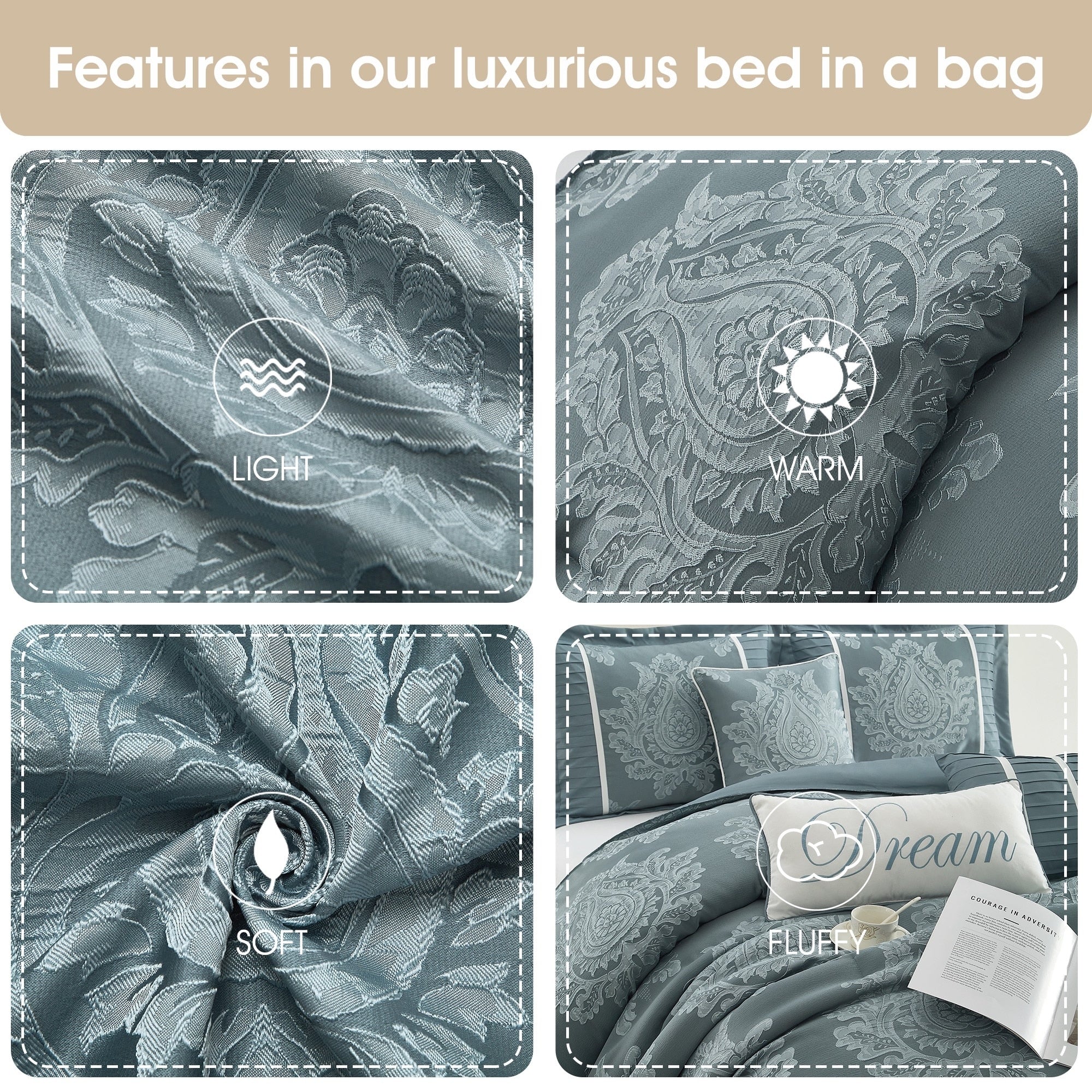 Ensemble de couette traditionnelle damassée Nanshing Tiana 7 pièces