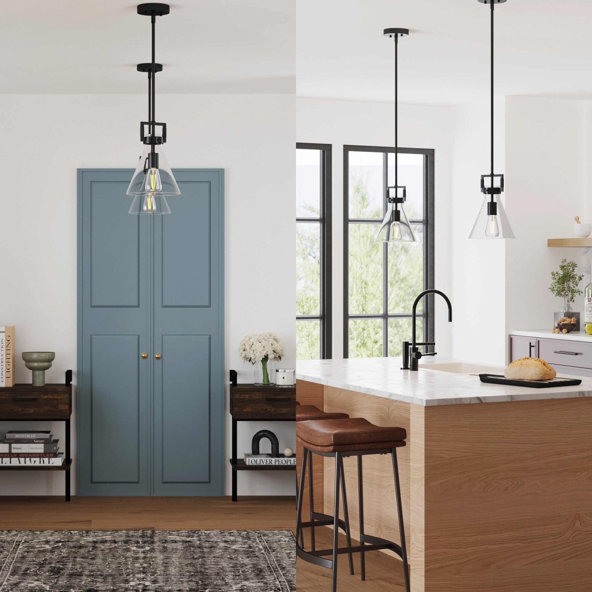 Nathan James Vincent Glass Pendant Lighting, Hanging Light Fixture with Adjustable Stem and Clear Shade