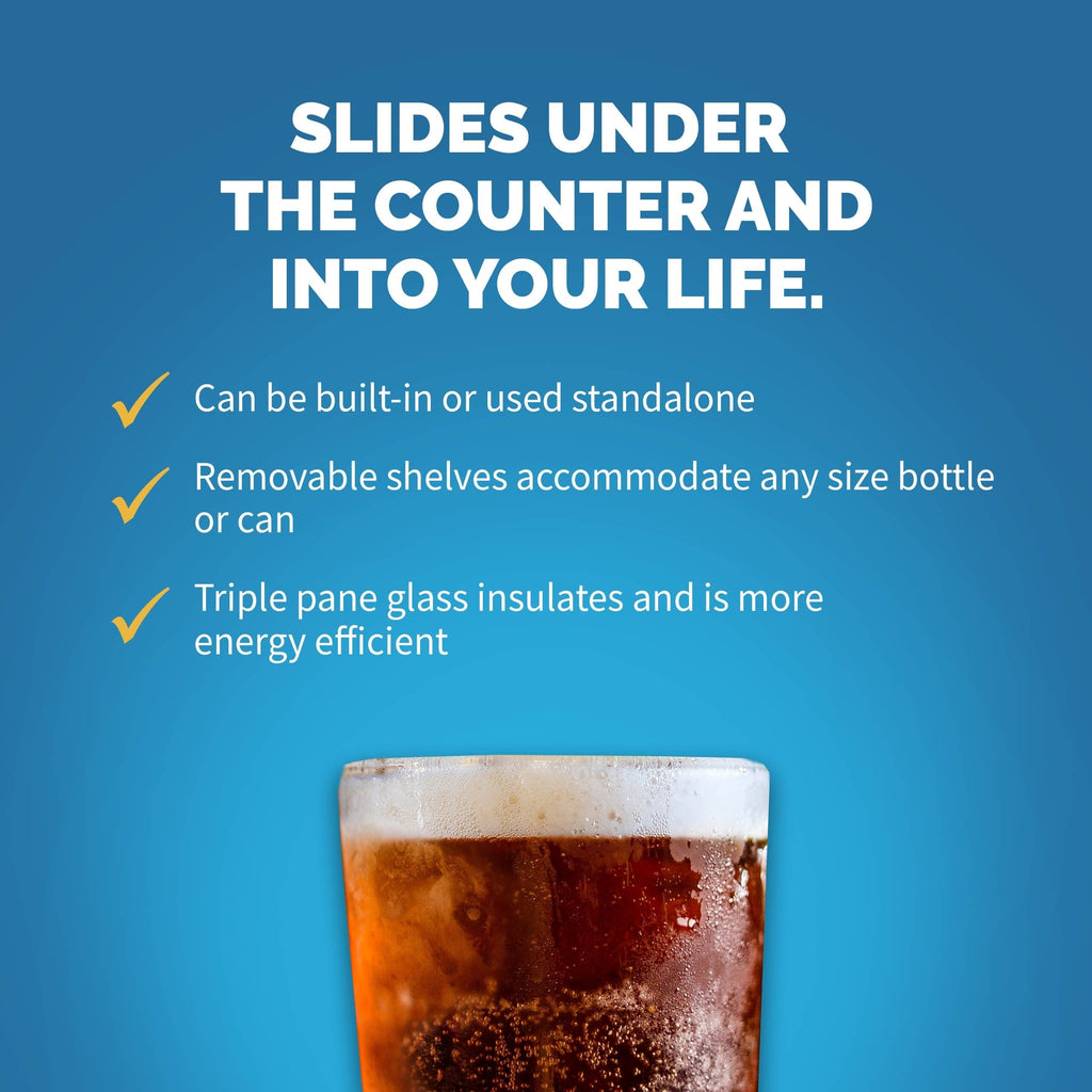 Réfrigérateur à boissons encastré Newair de 15 po, 96 canettes, en acier inoxydable, avec commandes de température et étagères réglables