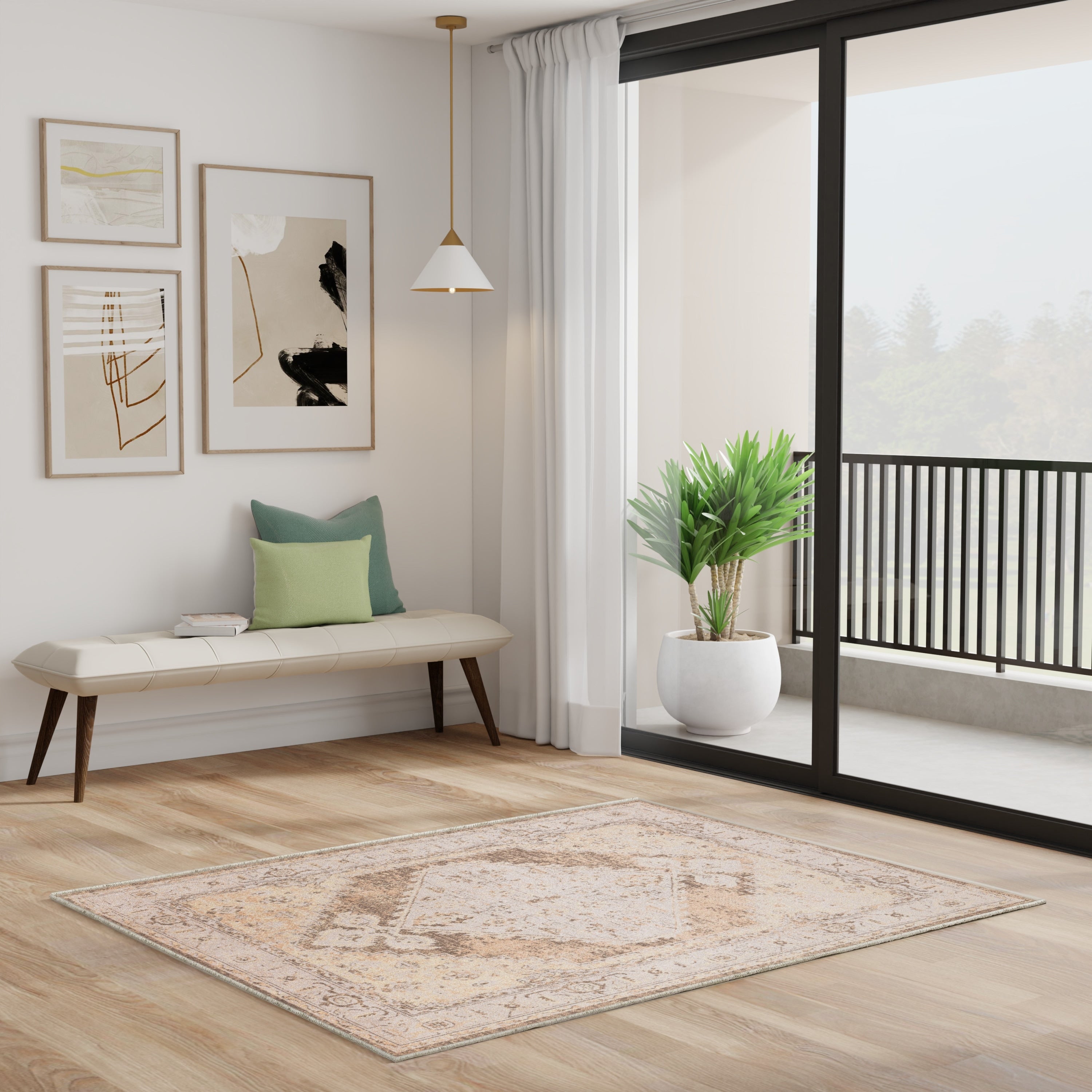 Tapis persan vieilli Nourison Abby, lavable en machine, pour intérieur uniquement.