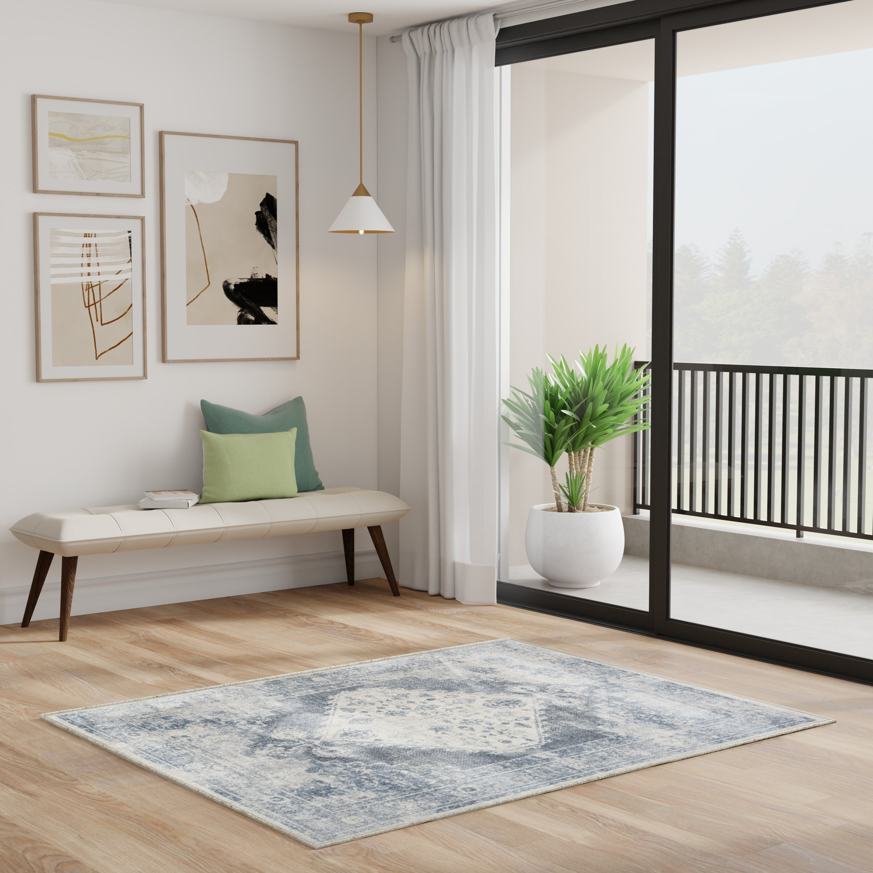 Tapis persan vieilli Nourison Abby, lavable en machine, pour intérieur uniquement.