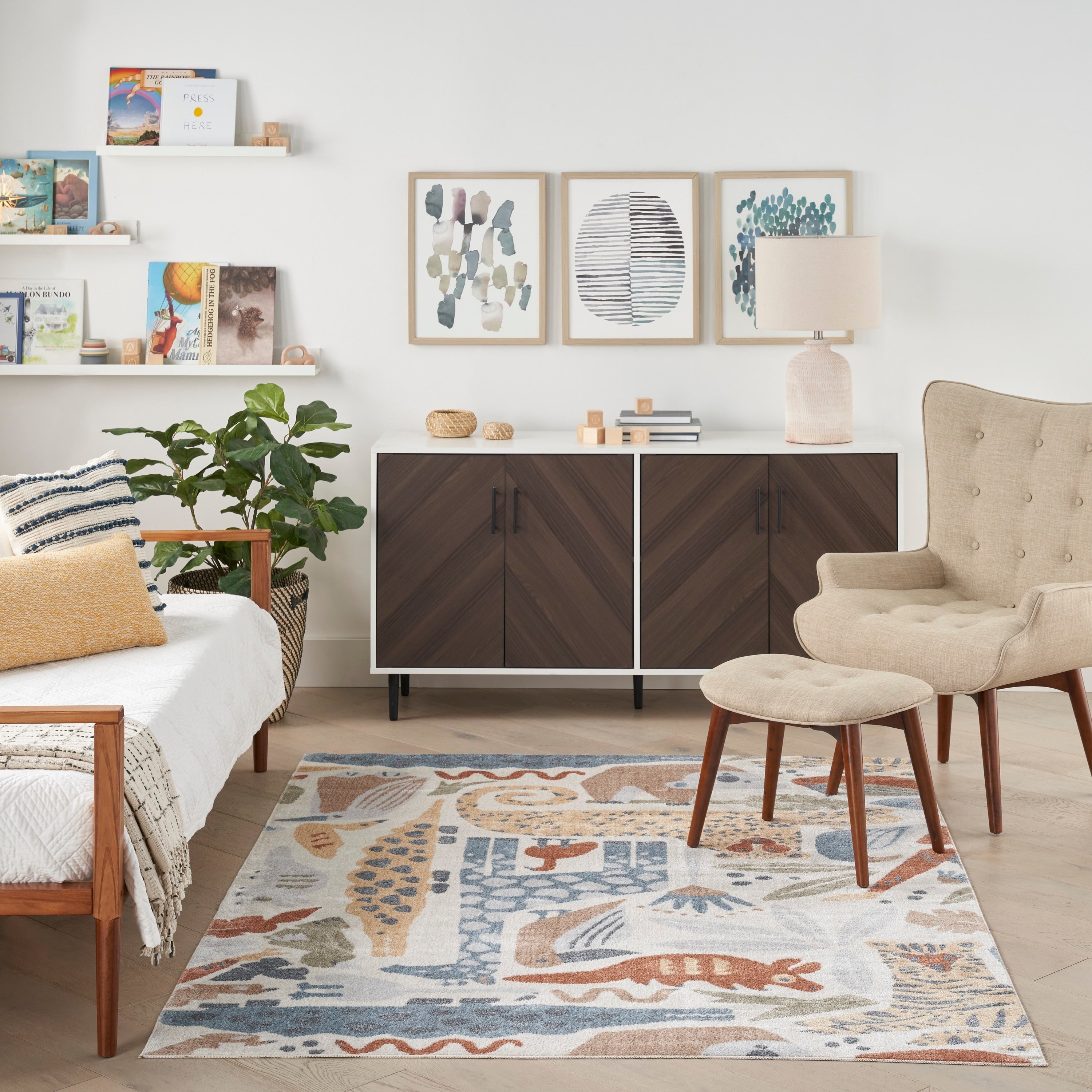 Tapis Nourison Astra lavable en machine à motif animalier