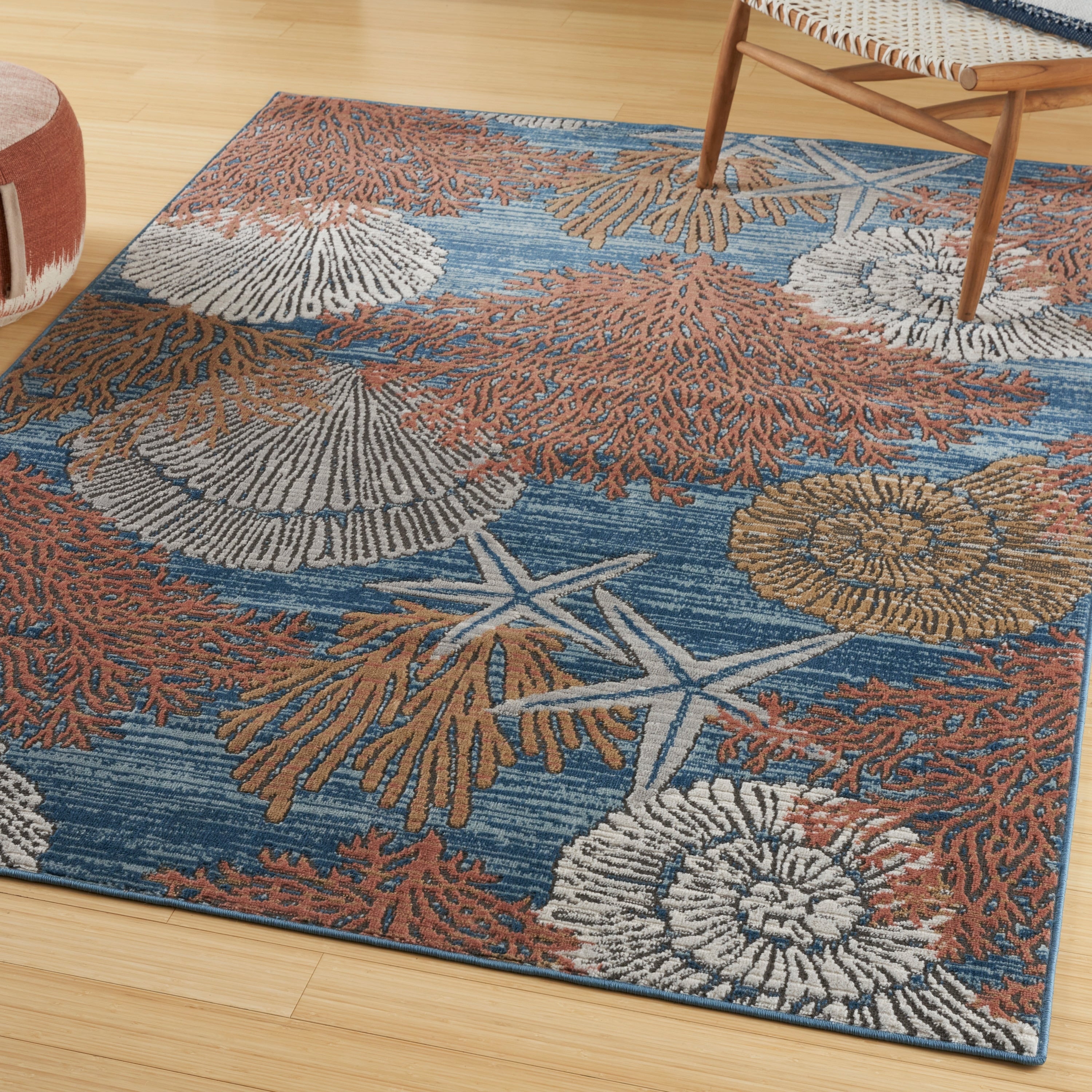 Tapis Nourison Pompéi, motif coquillages et coraux, idéal pour la plage côtière