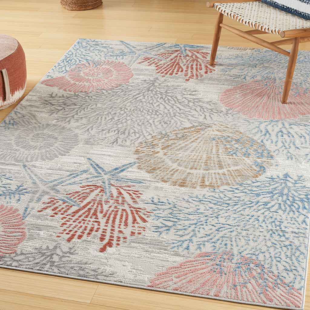 Tapis Nourison Pompéi, motif coquillages et coraux, idéal pour la plage côtière