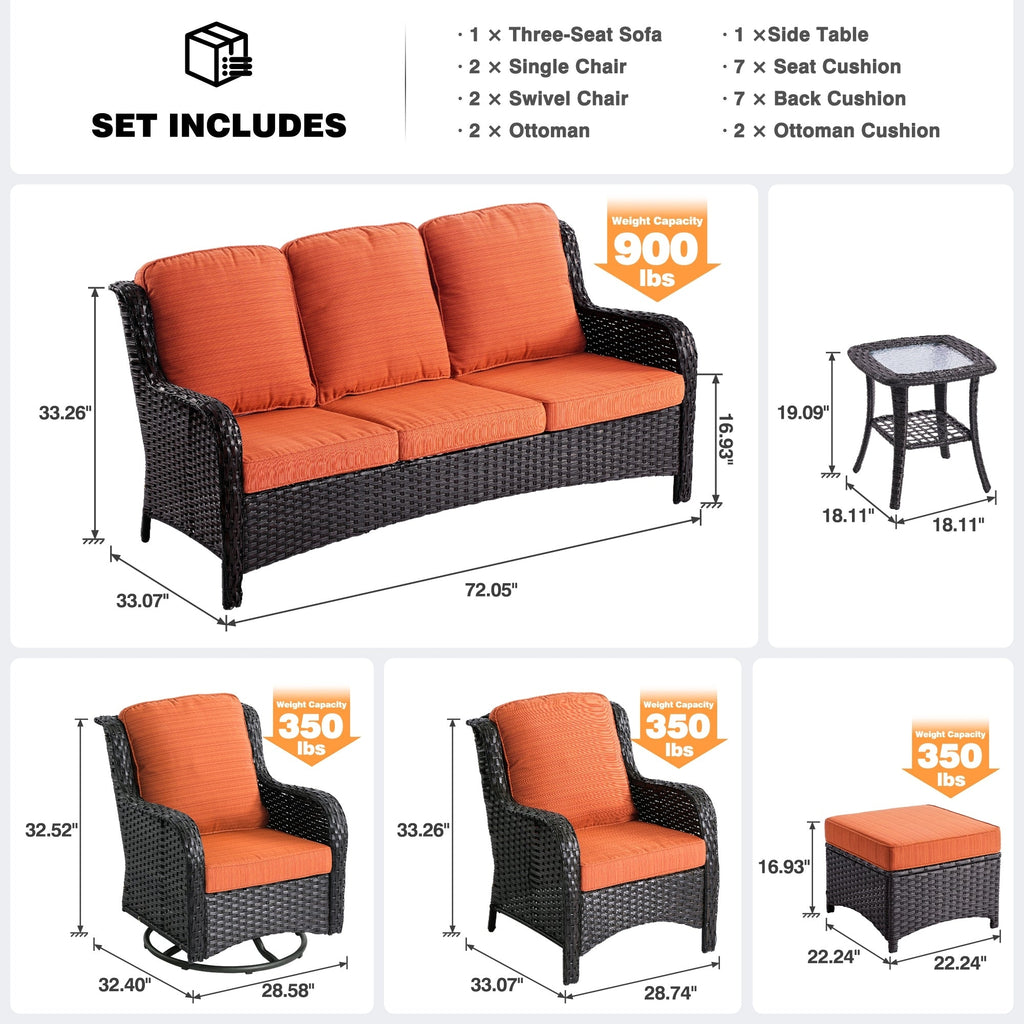 Ensemble de 8 chaises pivotantes en osier pour patio OVIOS