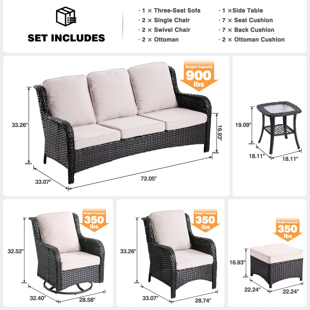 Ensemble de 8 chaises pivotantes en osier pour patio OVIOS