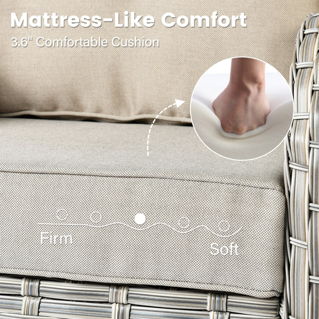 OVIOS 9 Pieces Outdoor Wicker Swivel Chair Set With Fire Table