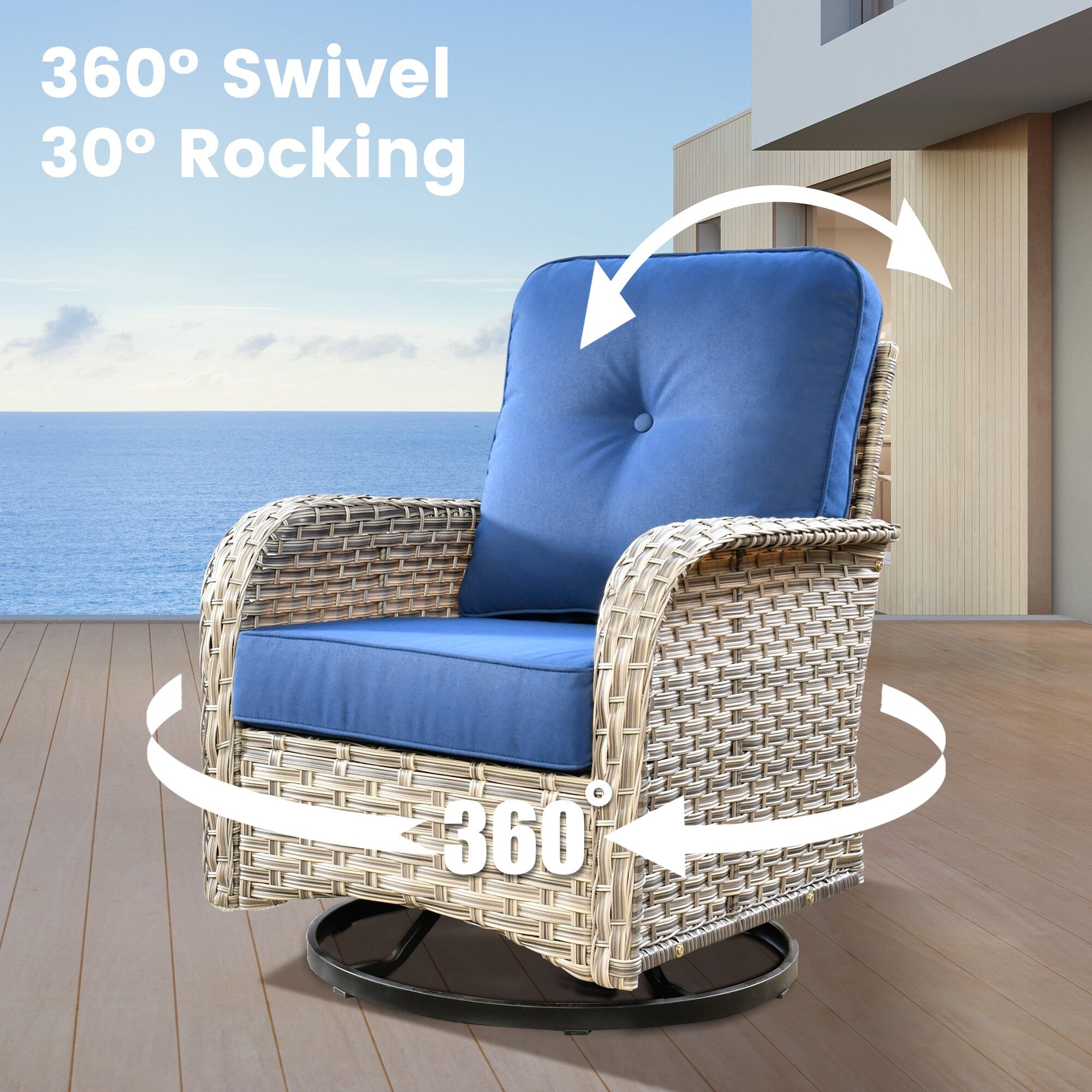 OVIOS 9 Pieces Outdoor Wicker Swivel Chair Set With Fire Table