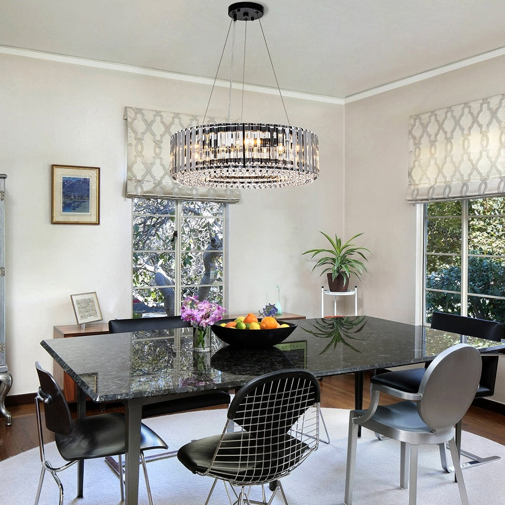 Lustre rond moderne en cristal OYIPRO 6/8/12 lumières en forme de tambour pour îlot de cuisine