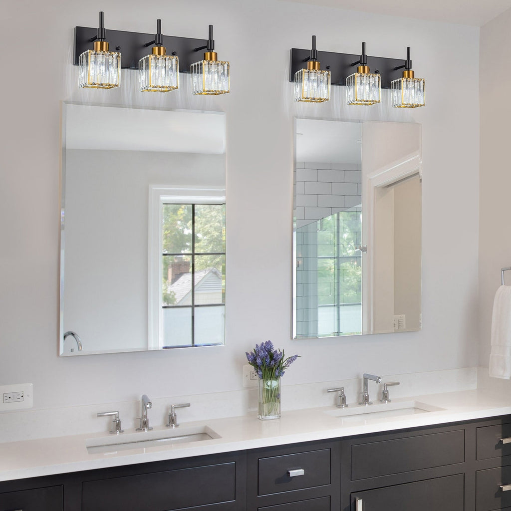 Luminaires de salle de bain en cristal à intensité variable Ora Modern sur miroir Glam Vanity Lights