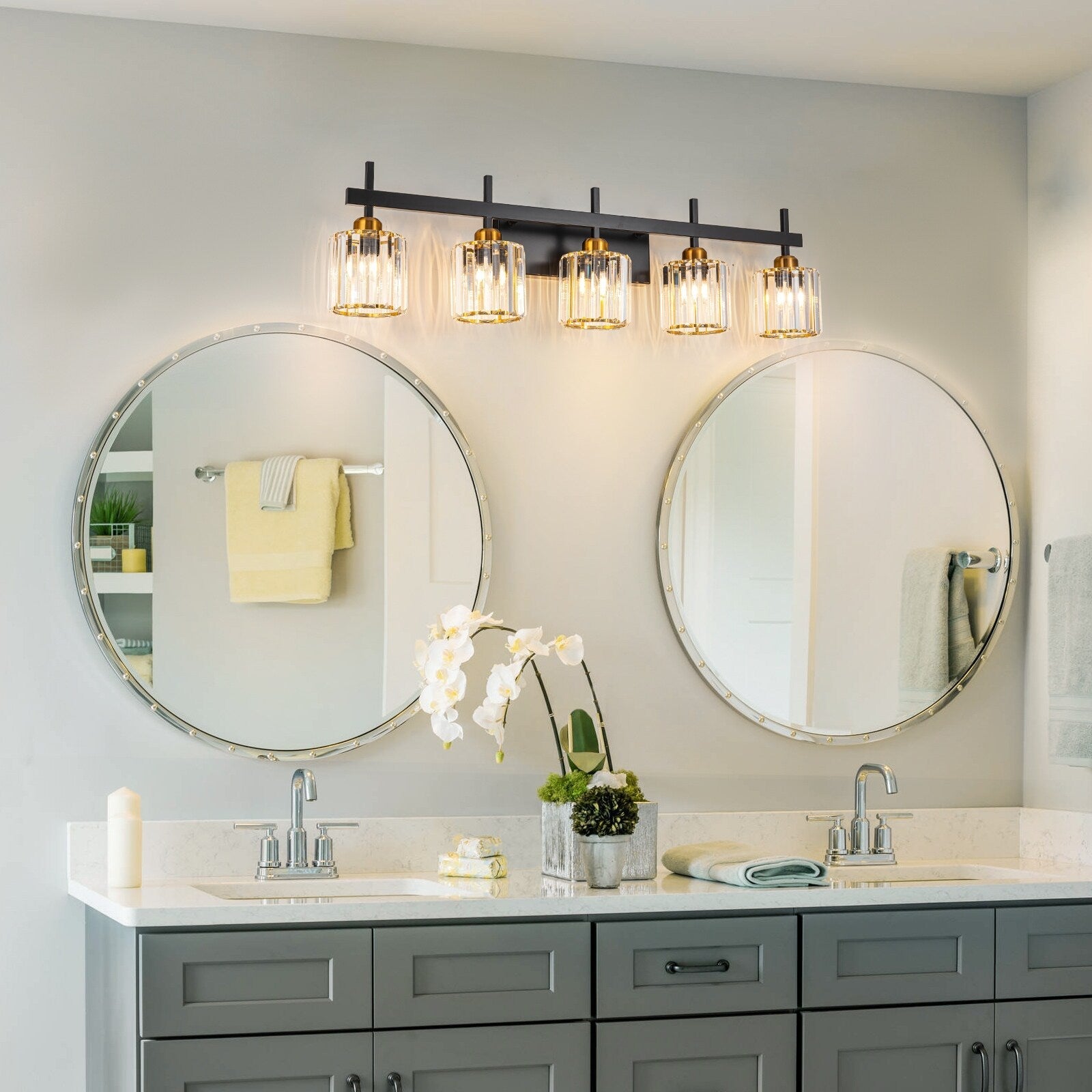 3/4/5-Light Modern Dimmable Crystal Bathroom Vanity Lights Fixtures Over Mirror