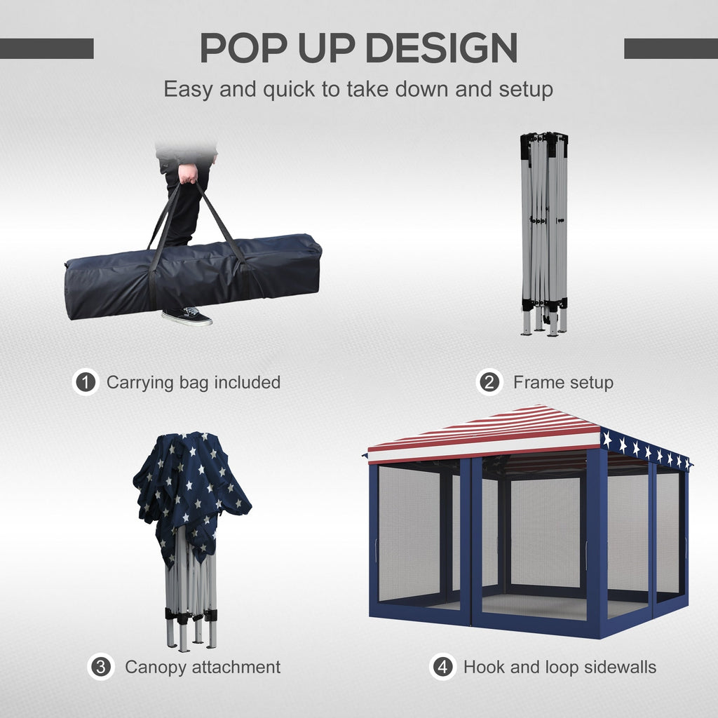 Auvent pop-up robuste Outsunny 10' x 10' avec filet latéral en maille amovible, conception d'installation facile, événement de fête en plein air