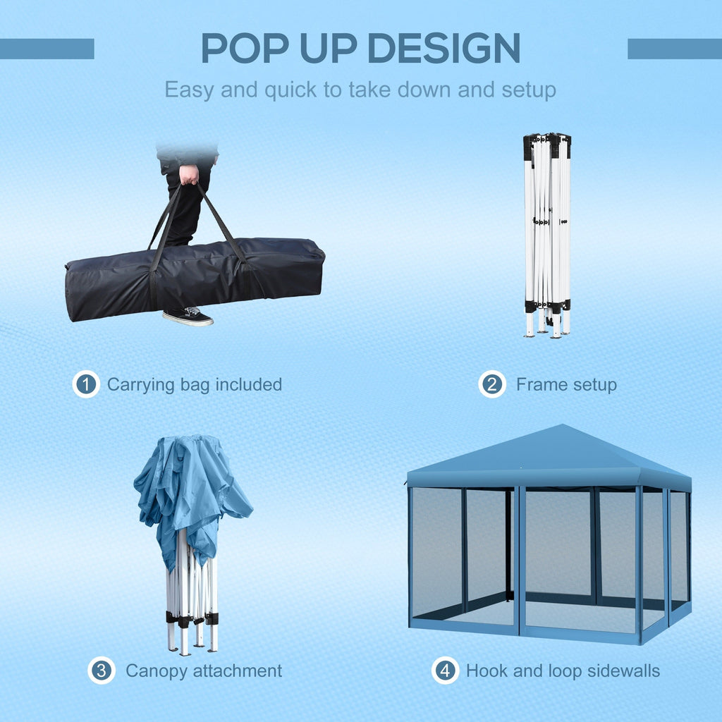 Auvent pop-up robuste Outsunny 10' x 10' avec filet latéral en maille amovible, conception d'installation facile, événement de fête en plein air