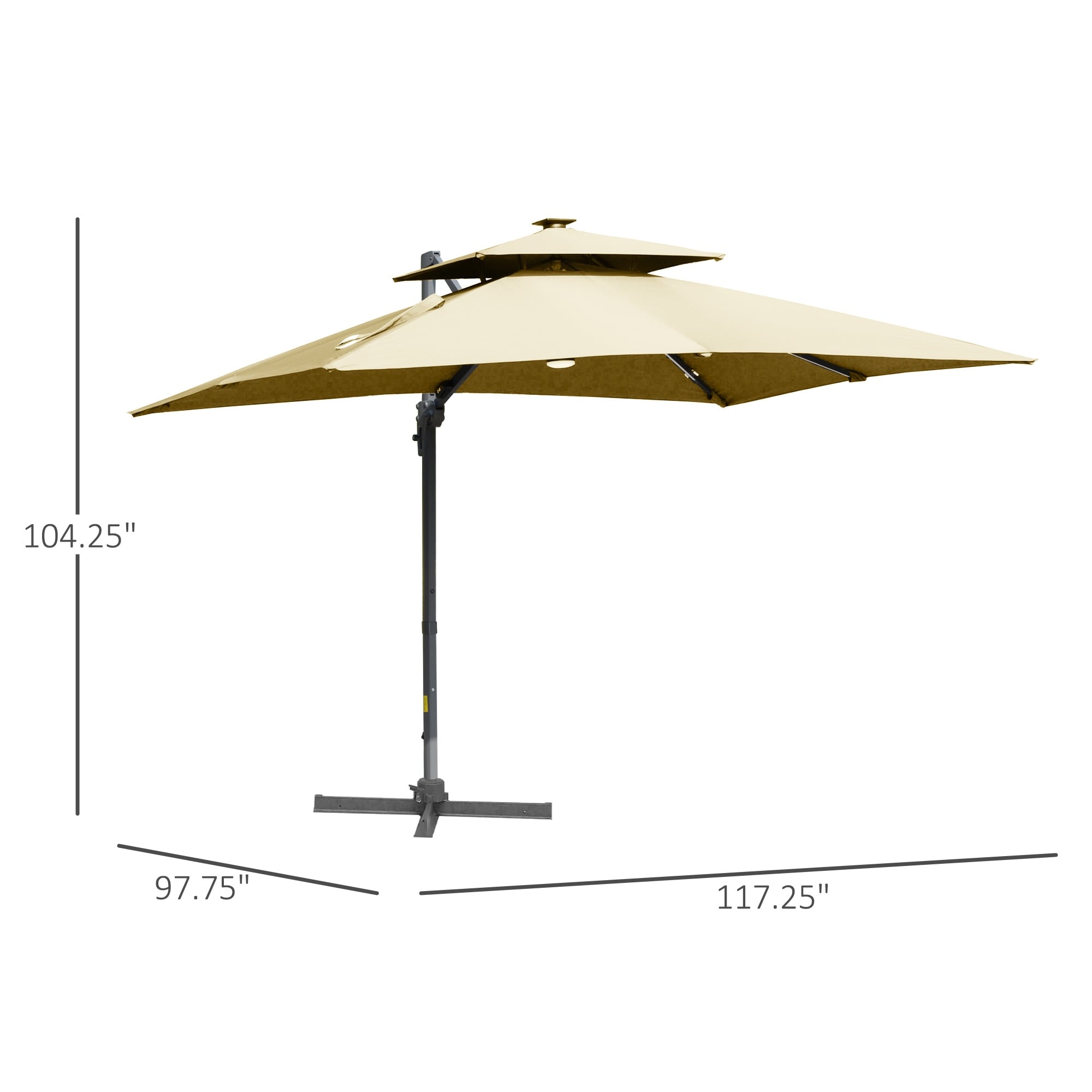 Parasol de terrasse solaire à LED Outsunny de 3 m, parasol suspendu décalé avec rotation à 360°, base croisée, 8 baleines, inclinaison et manivelle