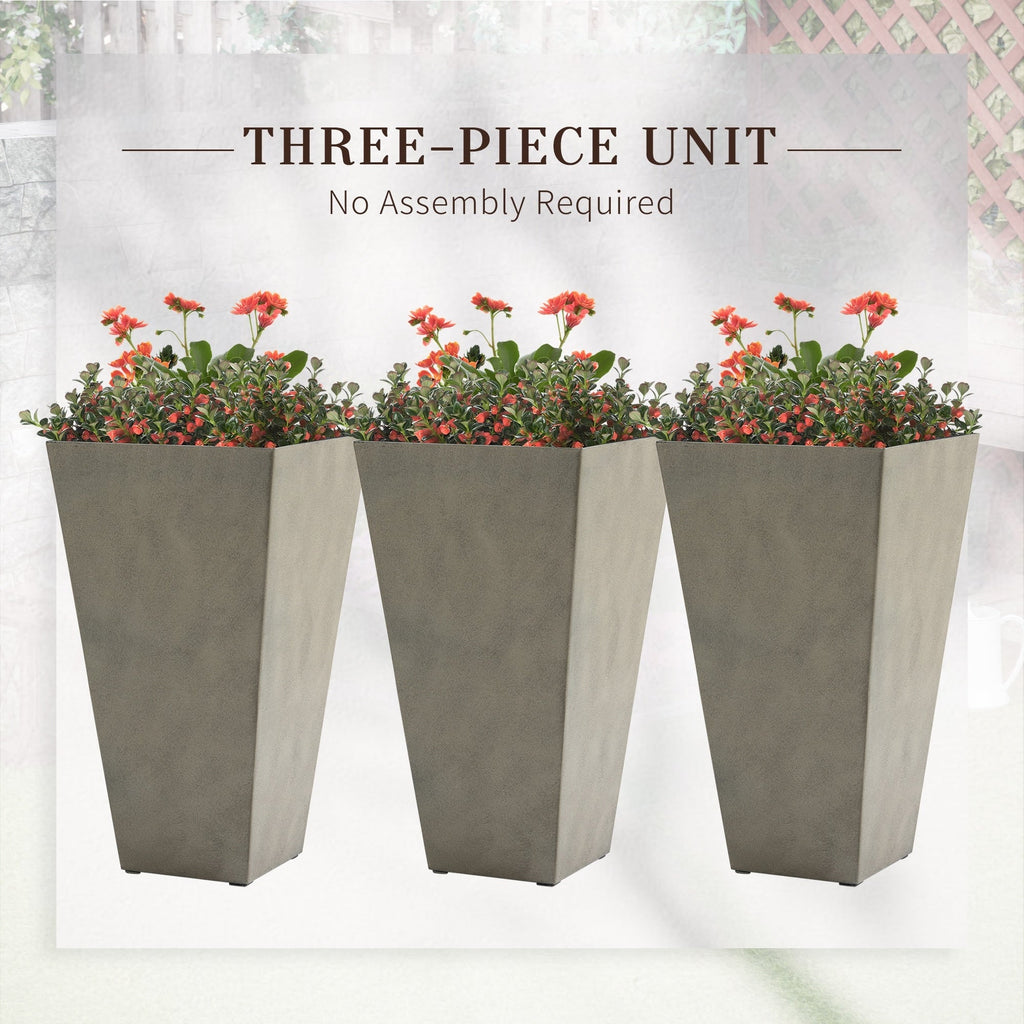 Lot de 3 grands pots de fleurs en plastique Outsunny 28 cm, pour l'intérieur et l'extérieur, pour l'entrée, la terrasse et la cour.