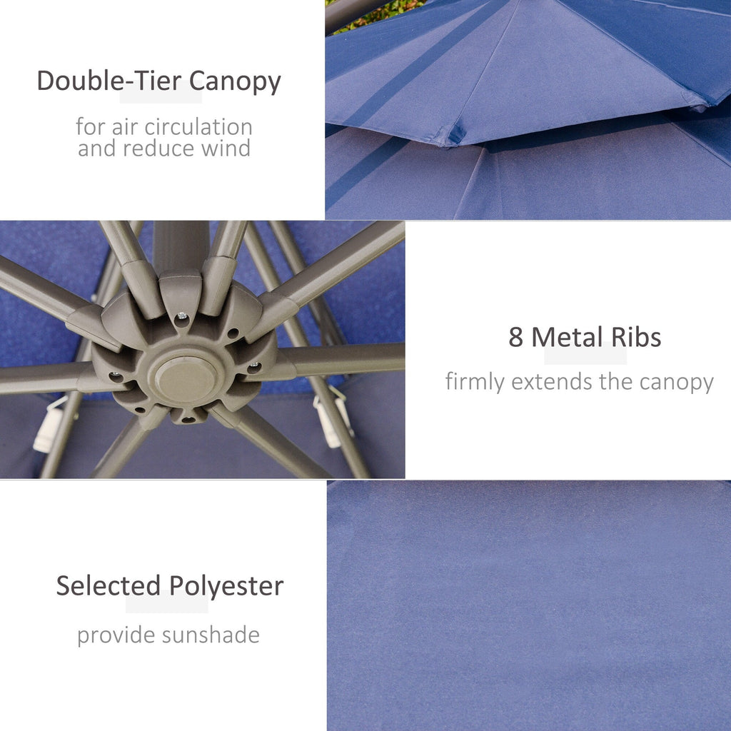 Outsunny 9' 2-Tier Cantilever Umbrella with Crank Handle, Cross Base and 8 Ribs, Garden Patio Offset Umbrella