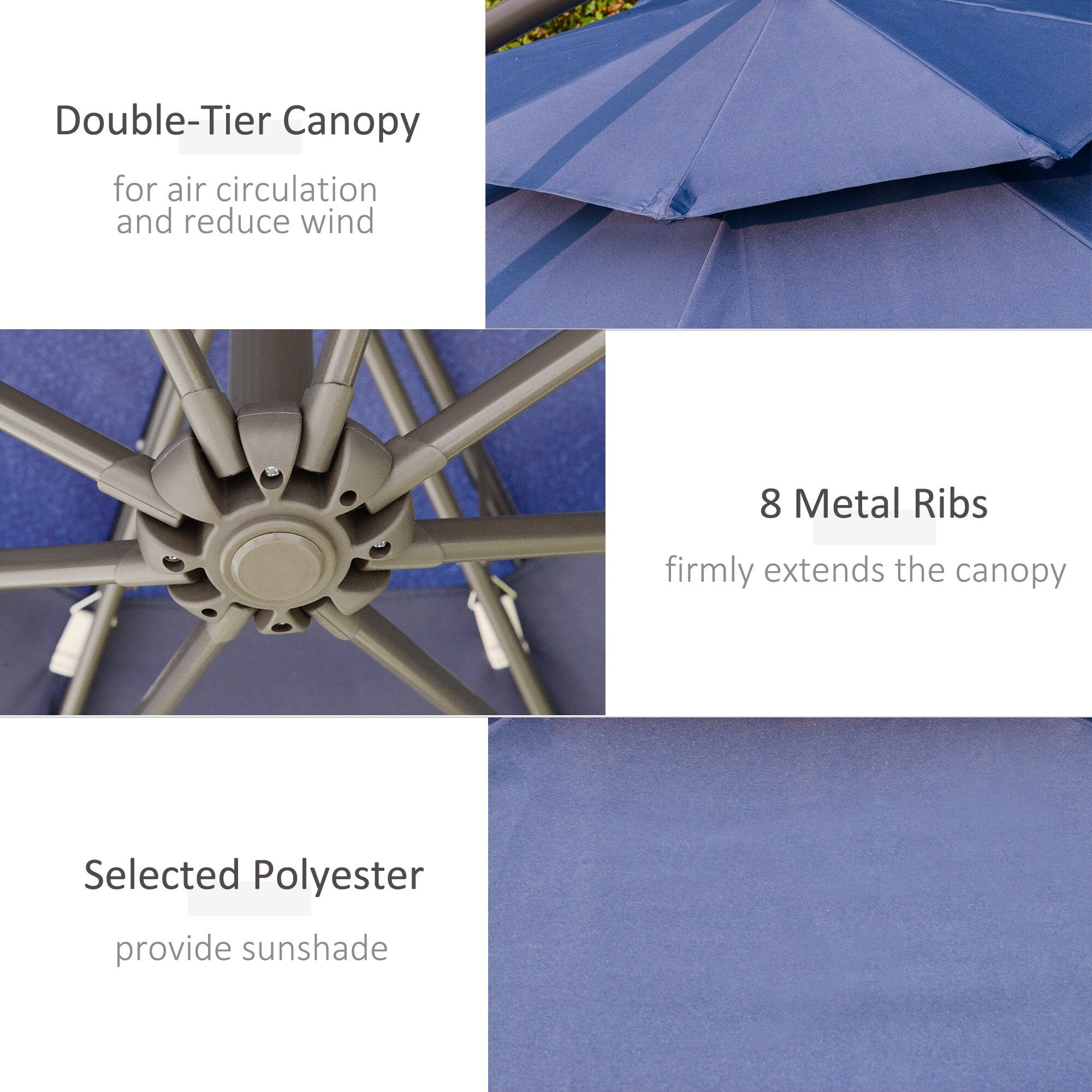 Outsunny 9' 2-Tier Cantilever Umbrella with Crank Handle, Cross Base and 8 Ribs, Garden Patio Offset Umbrella