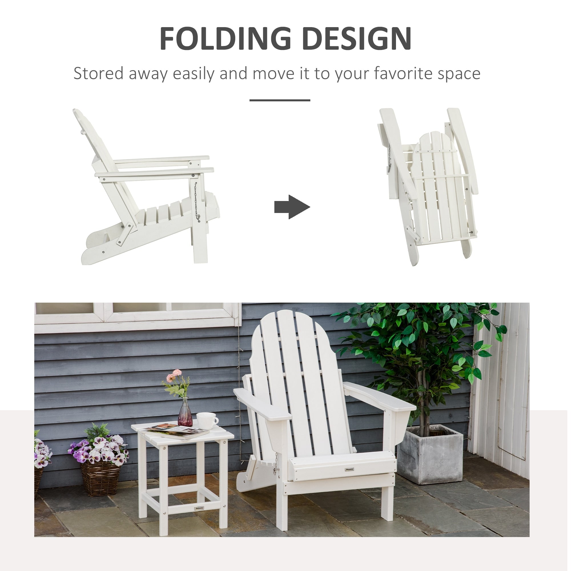 Chaise pliante Adirondack Outsunny, chaises de plage pliantes en plastique PEHD pour terrasse et jardin