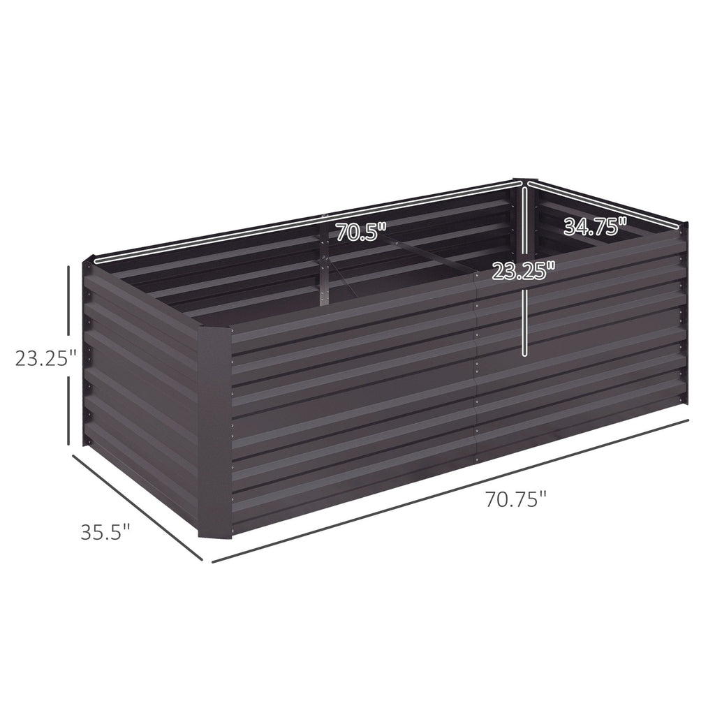 Outsunny Raised Garden Bed, 71 x 36 x 23 Galvanized Steel Planters for Outdoor Plants with Reinforced Rods