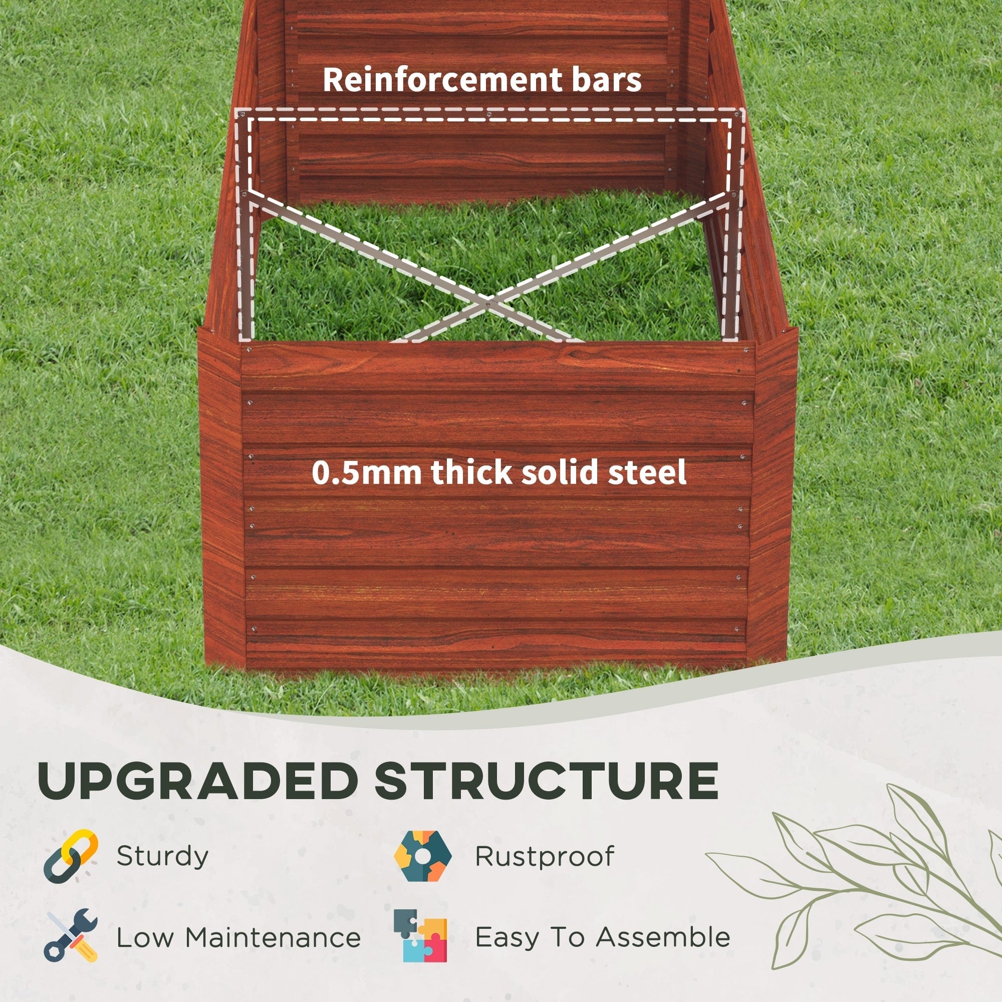 Outsunny Raised Garden Bed, 71 x 36 x 23 Galvanized Steel Planters for Outdoor Plants with Reinforced Rods
