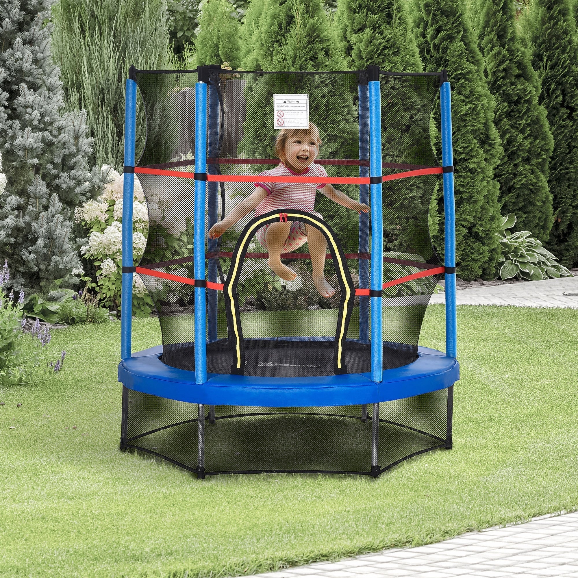 Outsunny 5' Diameter Kids Trampoline with Net for Indoors & Outdoors, Ages 3 to 6