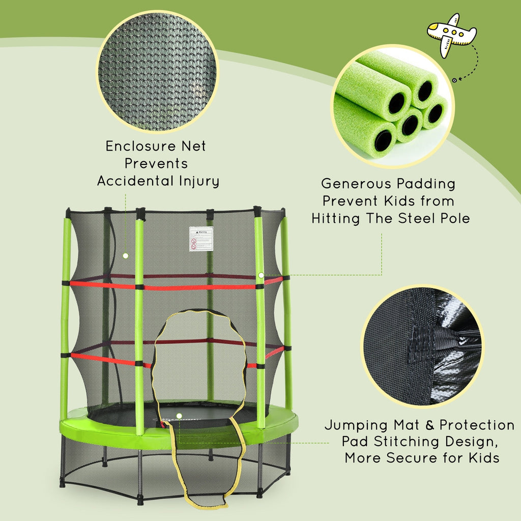 Outsunny 5' Diameter Kids Trampoline with Net for Indoors & Outdoors, Ages 3 to 6