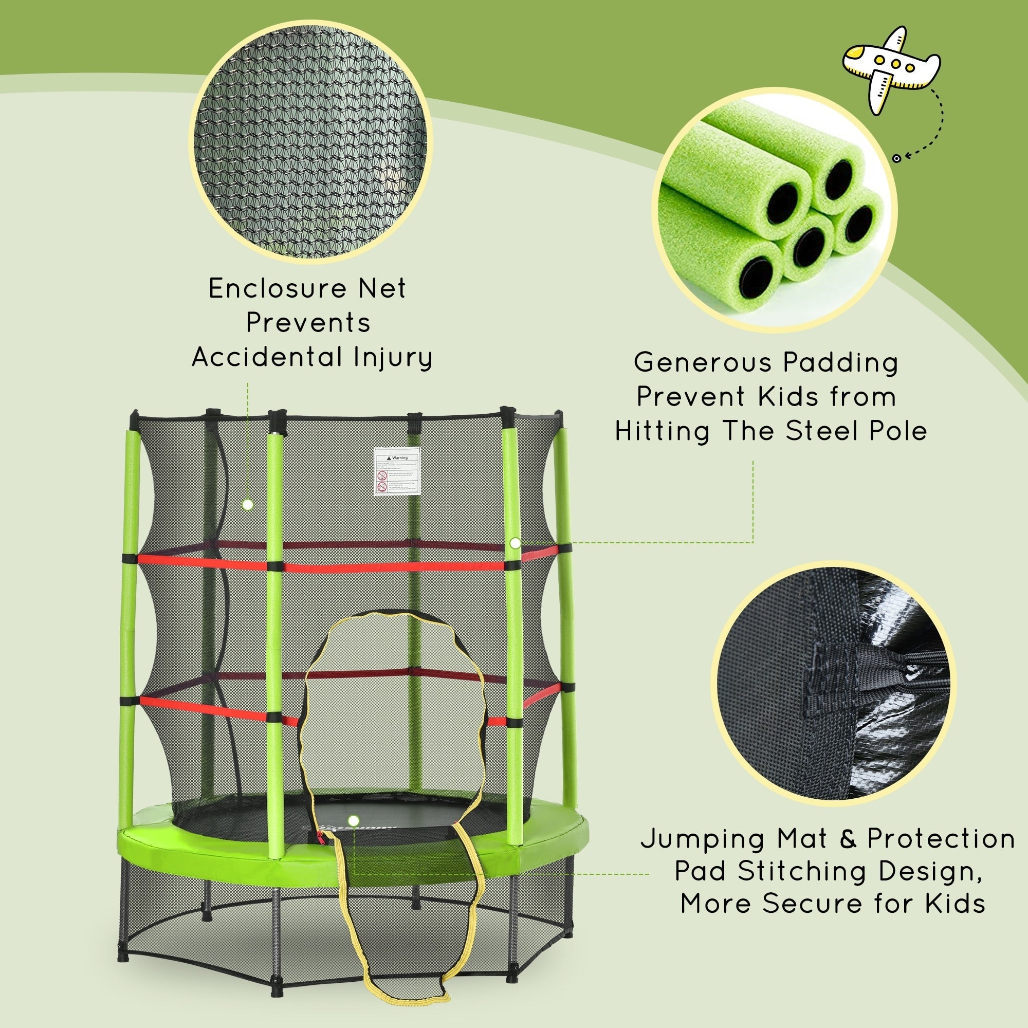 Outsunny 5' Diameter Kids Trampoline with Net for Indoors & Outdoors, Ages 3 to 6