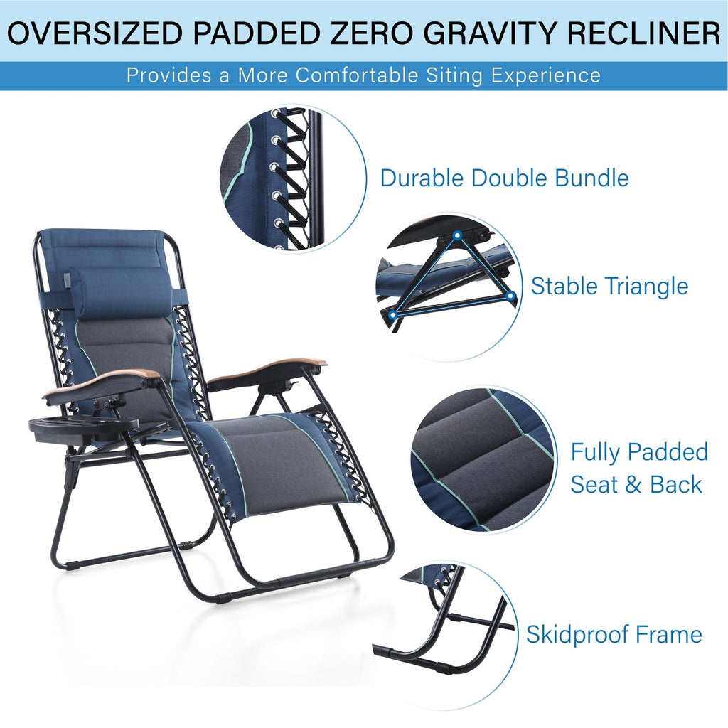 Oversize XL Padded Zero Gravity Lounge Chair Wider Armrest Adjustable Recliner with Cup Holder - N/A