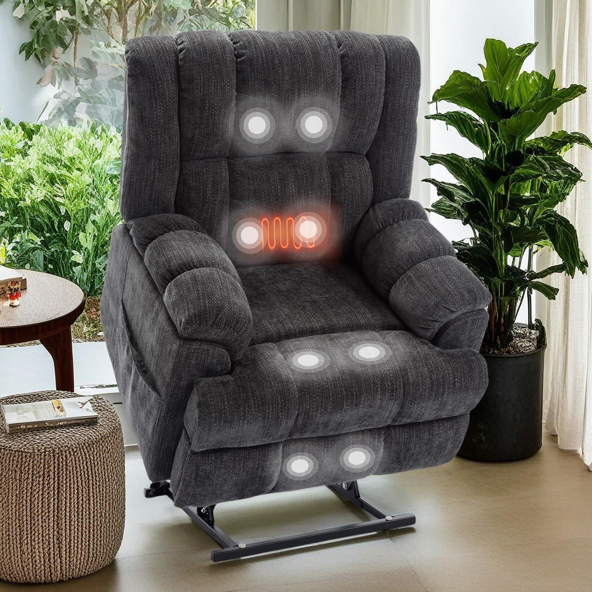 Oversized Chenille Power Lift Recliner Chair with Massage and Lumbar Heating, Infinite Position Reclining