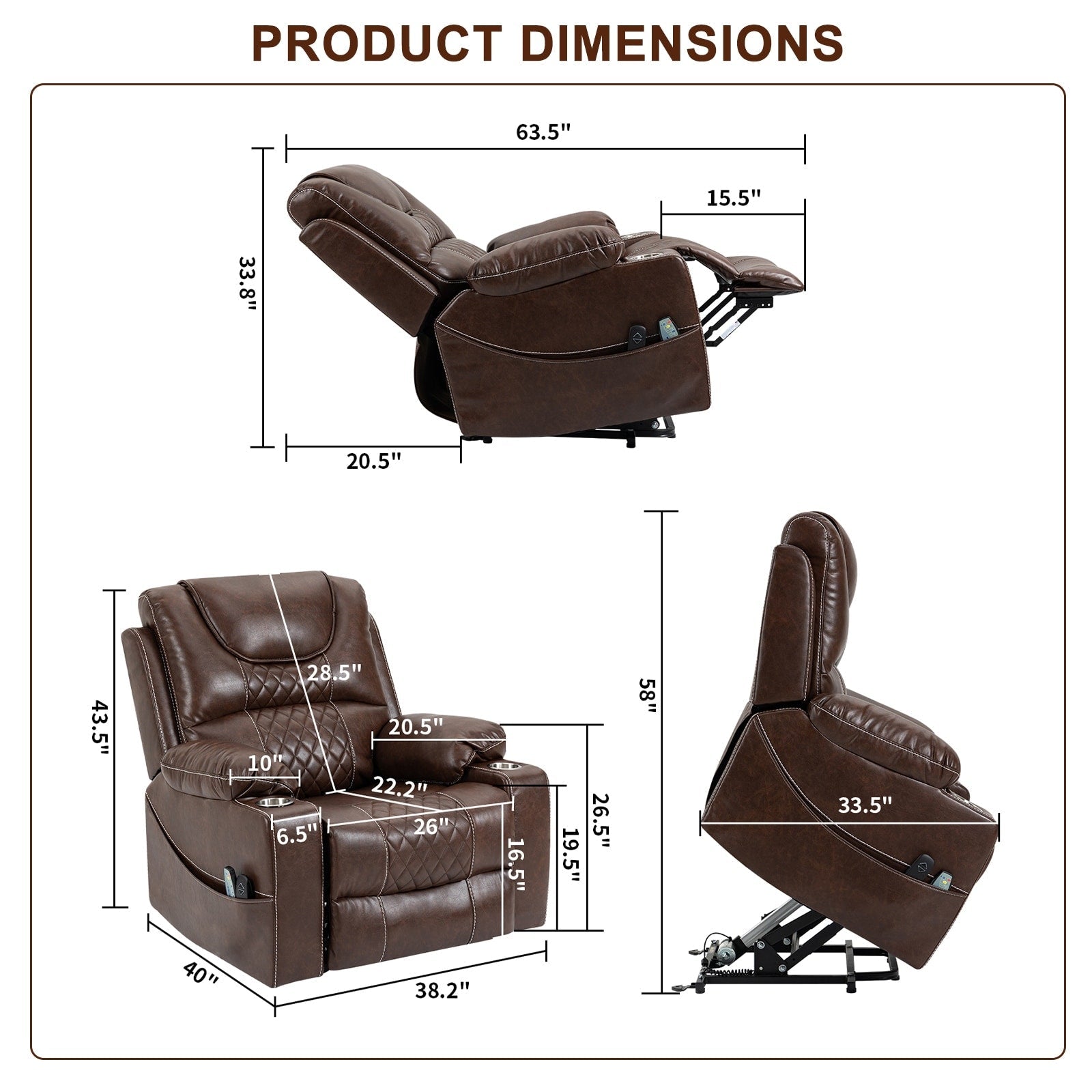 Oversized Electric Recliner Chair Elderly Power Lift Chair, 400 lbs.