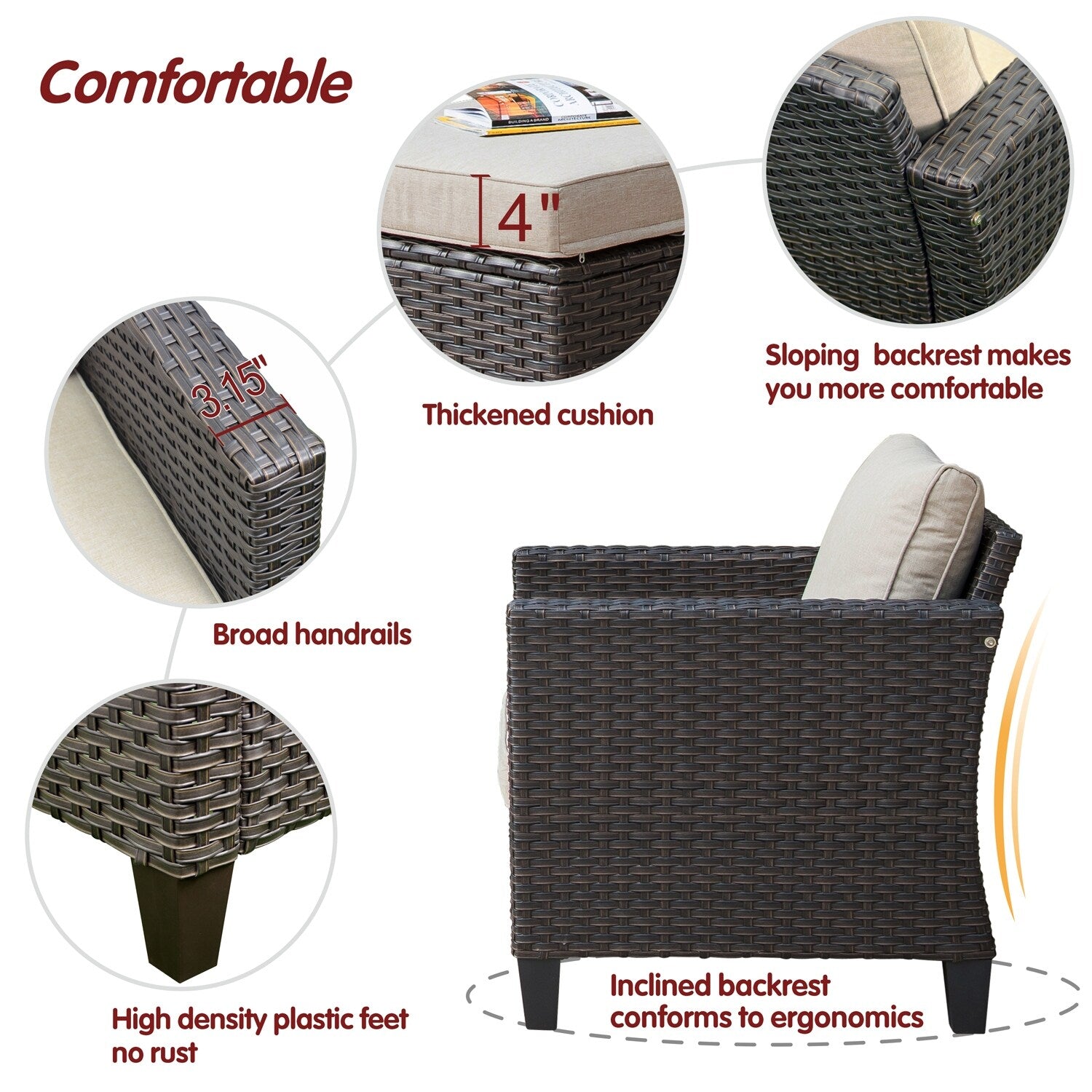 Ensemble de 5 sièges de jardin à dossier haut en osier OVIOS