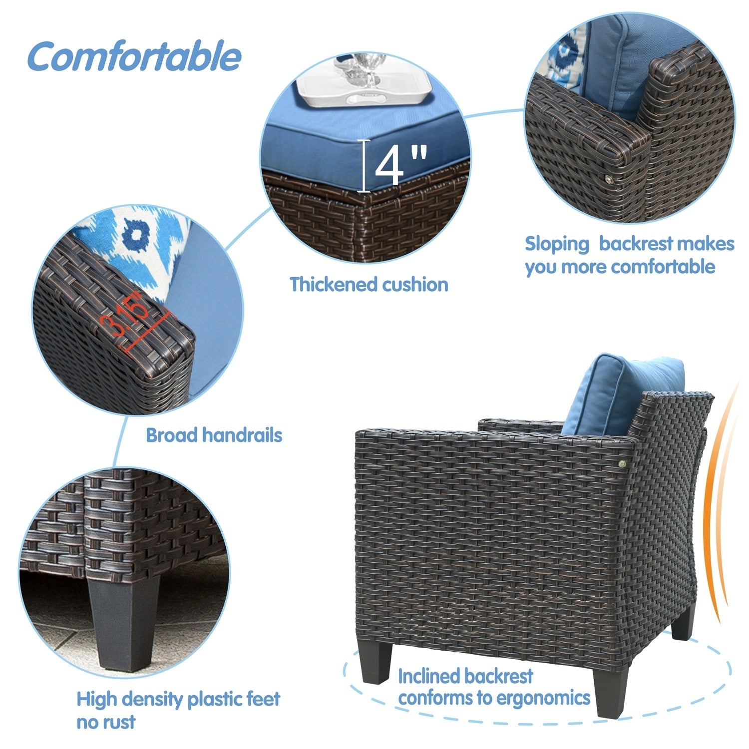 Ensemble de 5 sièges de jardin à dossier haut en osier OVIOS