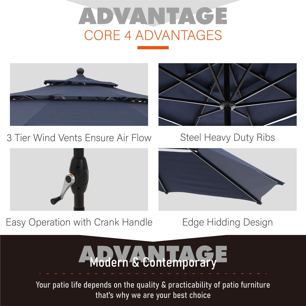 MAISON ARTS 10ft 3 Tiers Patio Outdoor Umbrella Matched with most Patio Table with Ventilation Auto-tilt and Crank Lift