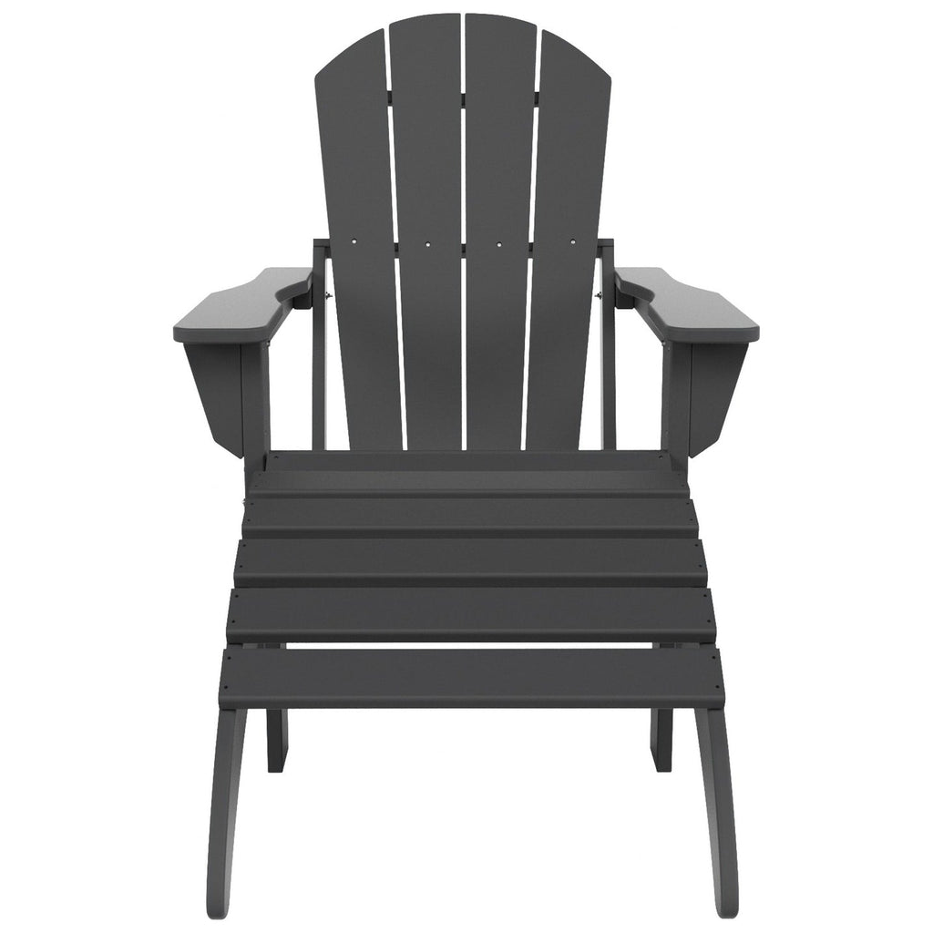 Chaise Adirondack pliable Polytrends Laguna en PEHD pour terrasse extérieure toutes saisons avec pouf (ensemble 2 pièces)