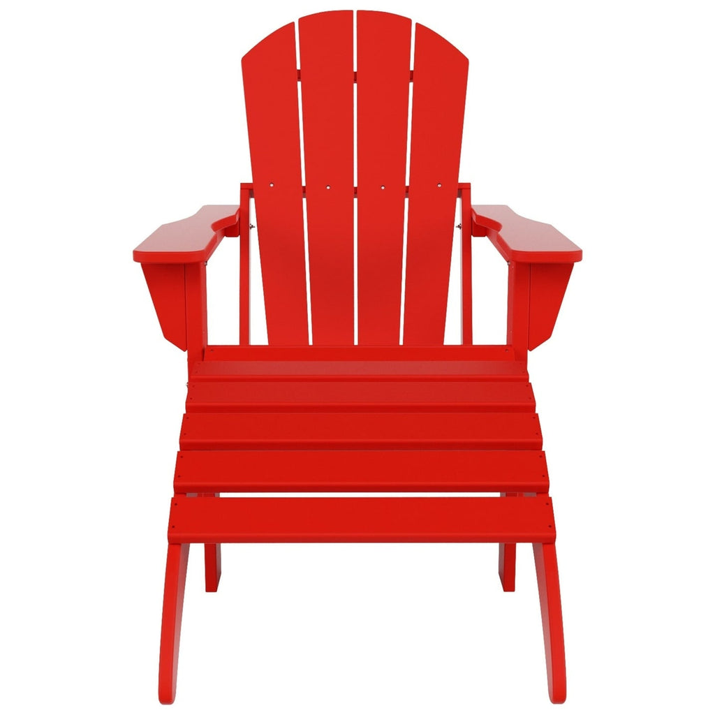 Chaise Adirondack pliable Polytrends Laguna en PEHD pour terrasse extérieure toutes saisons avec pouf (ensemble 2 pièces)