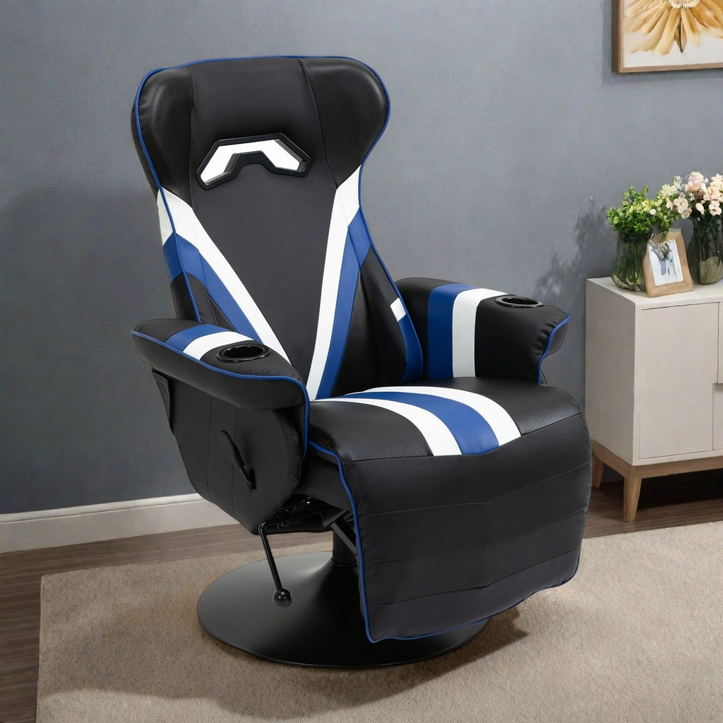 PVC Armless Gaming Recliner Chair with Footrest, Cup Holders, and Diamond Stitching