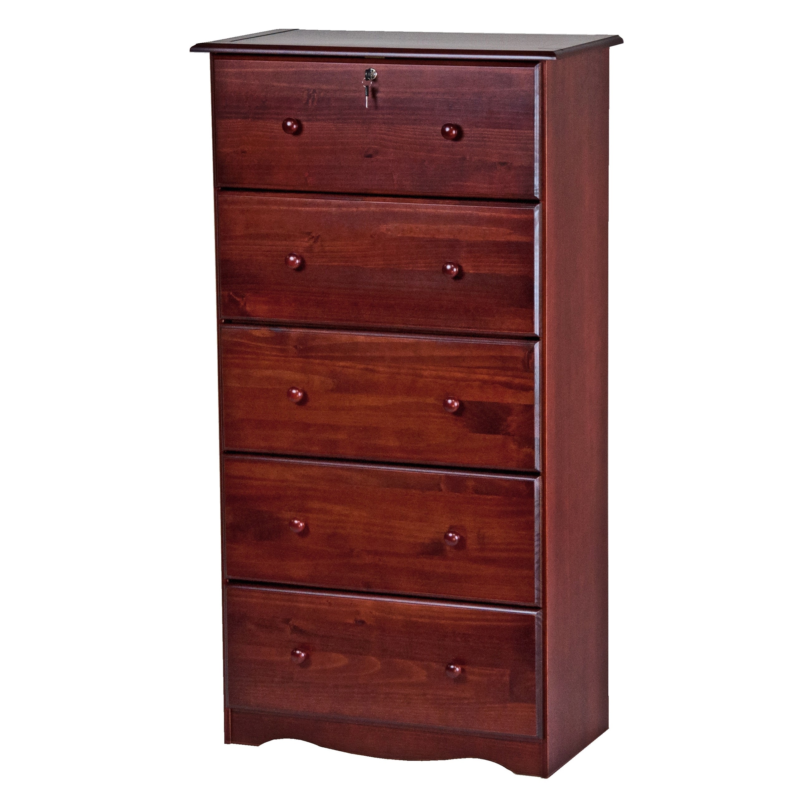 Commode 5 tiroirs géants 100 % bois massif de Palace Imports avec serrure, boutons en métal ou en bois