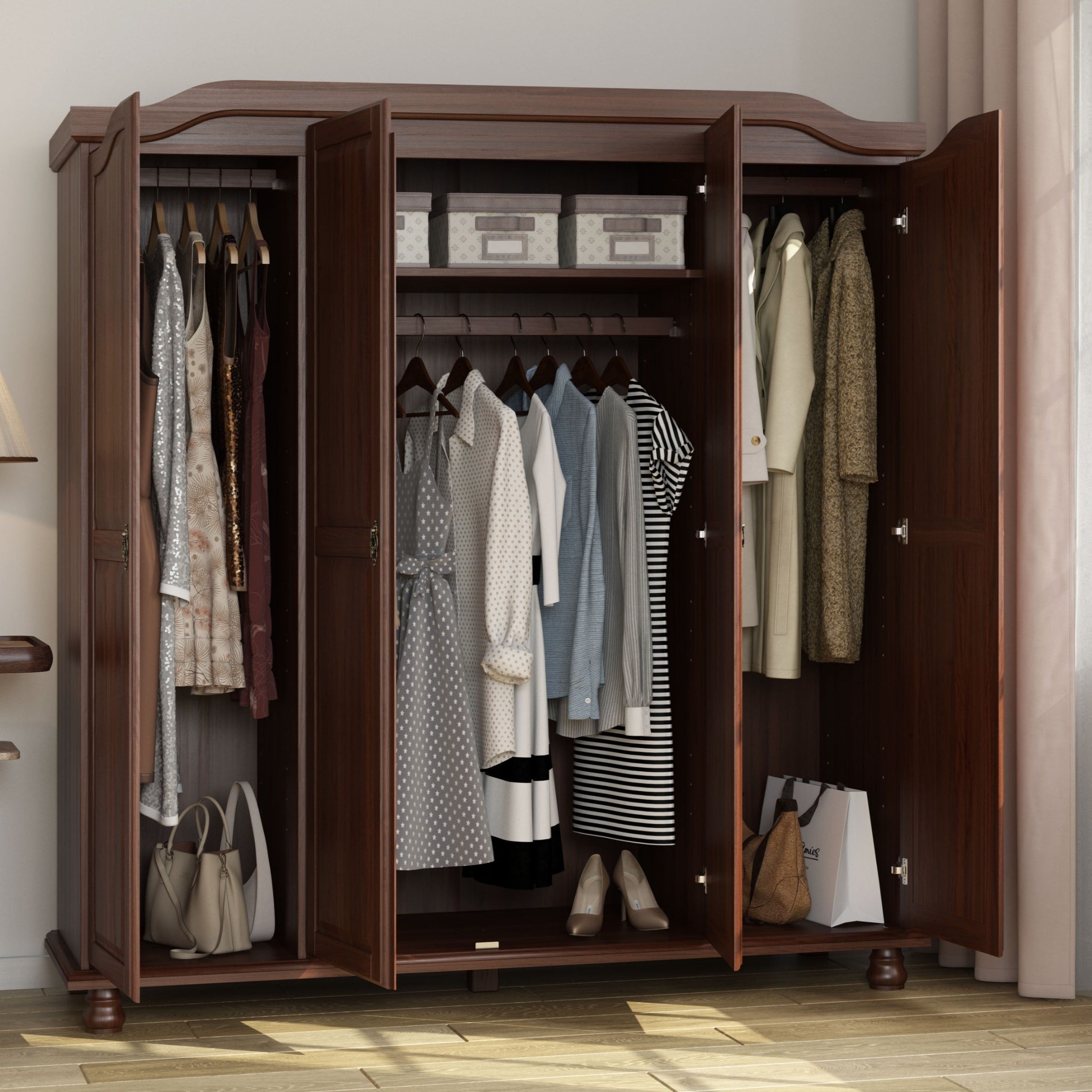 Armoire penderie 4 portes Kyle 100 % bois massif de Palace Imports avec portes en bois massif ou en miroir