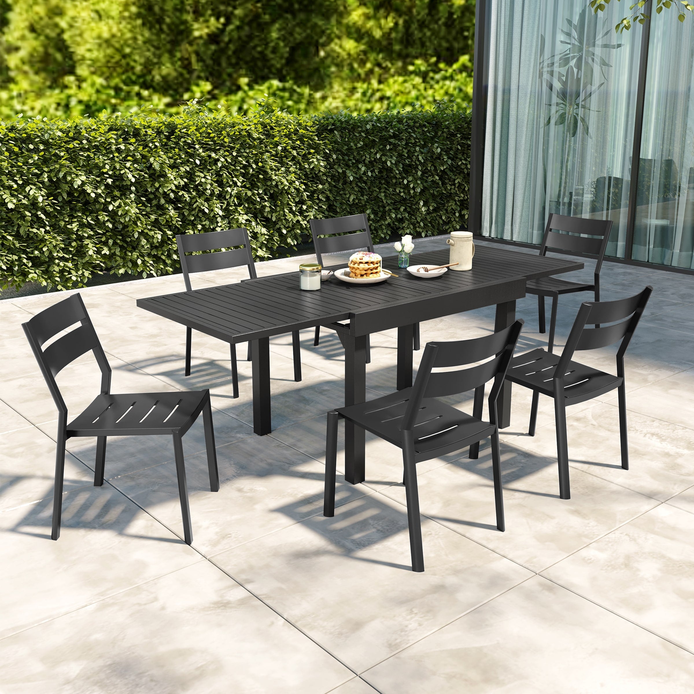 Pellebant 5/7/9-piece Aluminum Outdoor Dining Set Expandable Table and Stackable Chairs