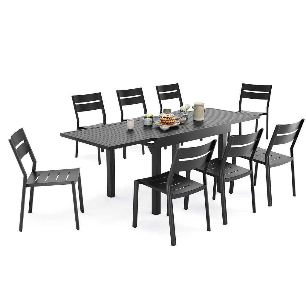 Pellebant 5/7/9-piece Aluminum Outdoor Dining Set Expandable Table and Stackable Chairs